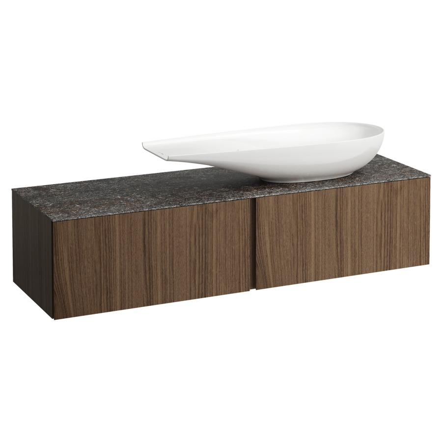 Élément inférieur
ILBAGNOALESSI
160,0 x 37,0 x 50,0 cm
élément à 2 tiroirs
avec plaque de recouvrement
de 6 mm céramique Marrone
Naturale, pour lavabo à poser
234 073, découpe à droite