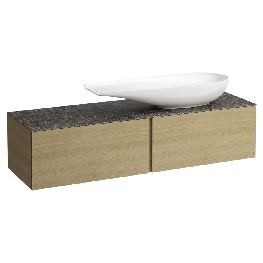 Élément inférieur
ILBAGNOALESSI
160,0 x 37,0 x 50,0 cm
élément à 2 tiroirs
avec plaque de recouvrement
de 6 mm céramique Marrone
Naturale, pour lavabo à poser
234 073, découpe à droite