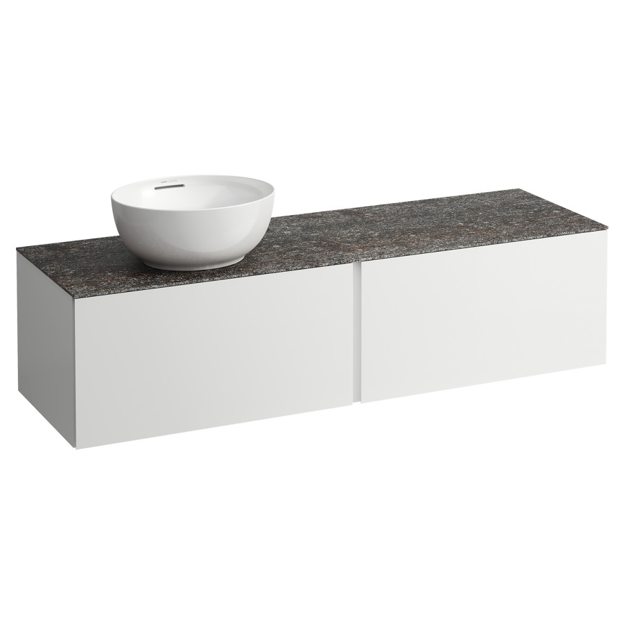 Élément inférieur
ILBAGNOALESSI
160,0 x 37,0 x 50,0 cm
élément à 2 tiroirs
avec plaque de recouvrement
de 6 mm céramique Marrone
Naturale, pour lavabo à poser
234 074-077, découpe à gauche