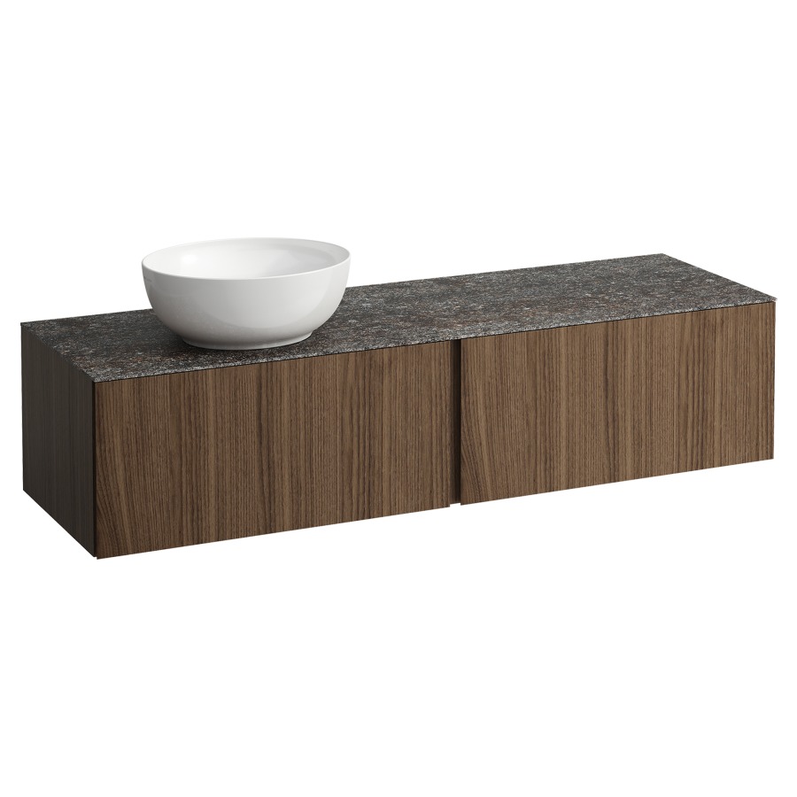 Élément inférieur
ILBAGNOALESSI
160,0 x 37,0 x 50,0 cm
élément à 2 tiroirs
avec plaque de recouvrement
de 6 mm céramique Marrone
Naturale, pour lavabo à poser
234 074-077, découpe à gauche