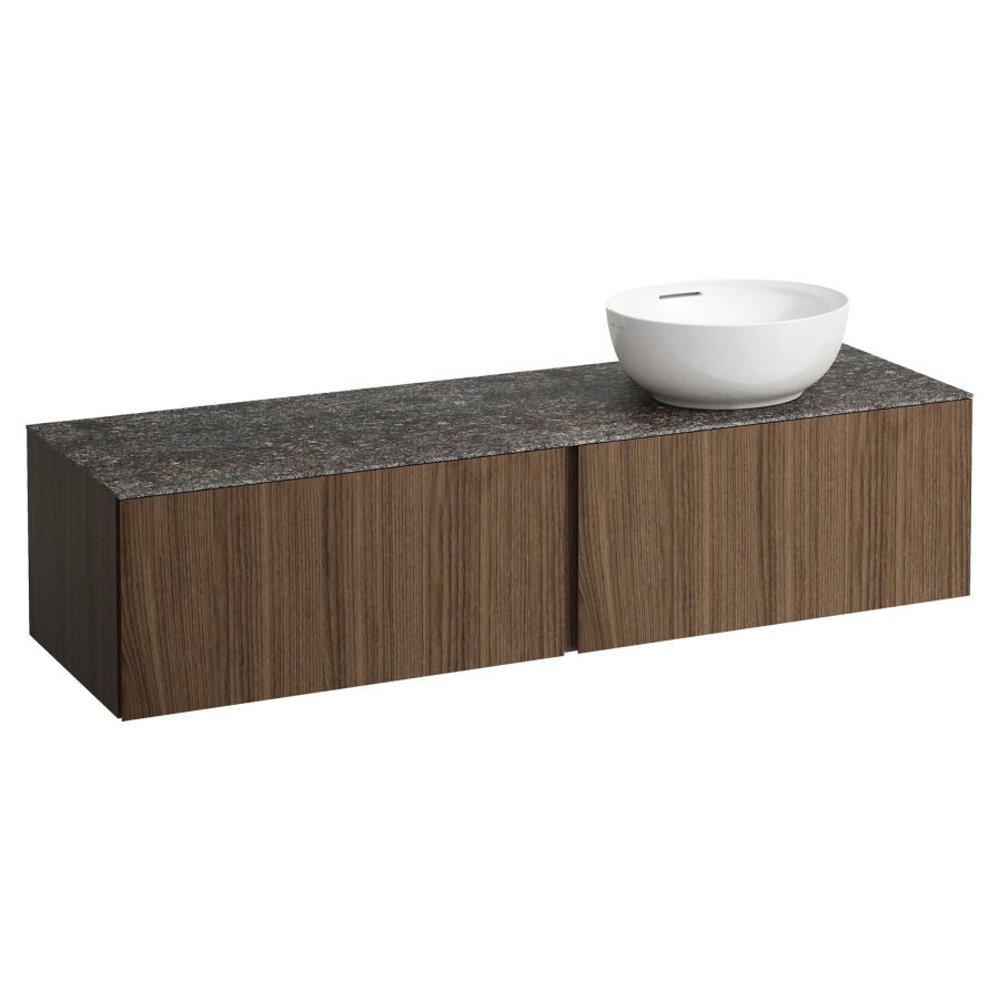 Élément inférieur
ILBAGNOALESSI
160,0 x 37,0 x 50,0 cm
élément à 2 tiroirs
avec plaque de recouvrement
de 6 mm céramique Marrone
Naturale, pour lavabo à poser
234 074-077, découpe à droite