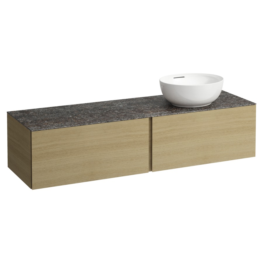 Élément inférieur
ILBAGNOALESSI
160,0 x 37,0 x 50,0 cm
élément à 2 tiroirs
avec plaque de recouvrement
de 6 mm céramique Marrone
Naturale, pour lavabo à poser
234 074-077, découpe à droite