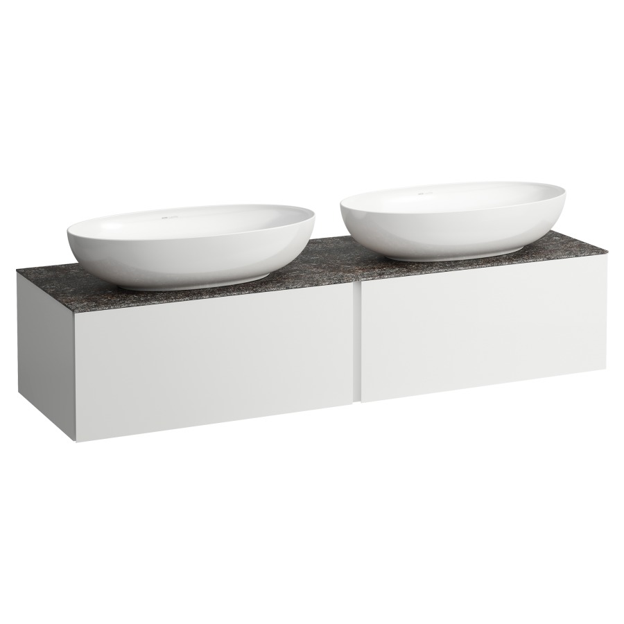 Élément inférieur
ILBAGNOALESSI
160,0 x 37,0 x 50,0 cm
élément à 2 tiroirs
avec plaque de recouvrement
de 6 mm céramique Marrone
Naturale, pour lavabo à poser
234 074-077, 2 découpes