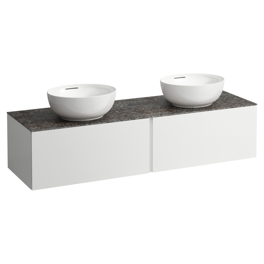 Élément inférieur
ILBAGNOALESSI
160,0 x 37,0 x 50,0 cm
élément à 2 tiroirs
avec plaque de recouvrement
de 6 mm céramique Marrone
Naturale, pour lavabo à poser
234 074-077, 2 découpes