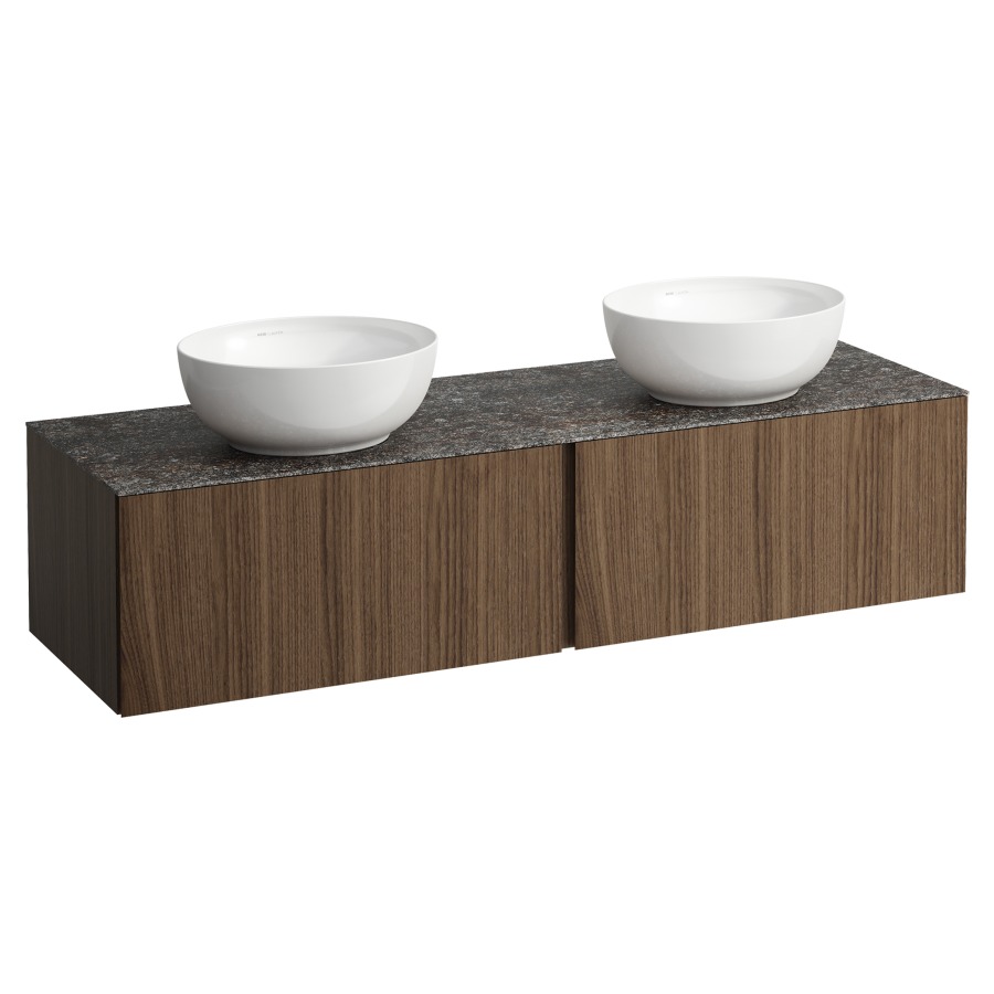 Élément inférieur
ILBAGNOALESSI
160,0 x 37,0 x 50,0 cm
élément à 2 tiroirs
avec plaque de recouvrement
de 6 mm céramique Marrone
Naturale, pour lavabo à poser
234 074-077, 2 découpes