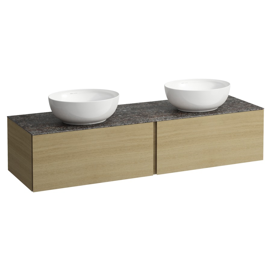Élément inférieur
ILBAGNOALESSI
160,0 x 37,0 x 50,0 cm
élément à 2 tiroirs
avec plaque de recouvrement
de 6 mm céramique Marrone
Naturale, pour lavabo à poser
234 074-077, 2 découpes
