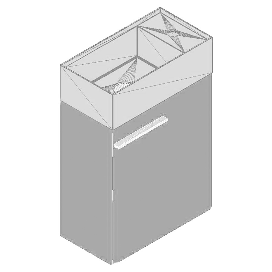 Meuble avec lavabo LILLIPUT 45
41,0 x 60,0 x 21,0 cm
lavabo coulée minérale blanc
sans trop-plein et avec
1 trou robinetterie
avec armoire de tablette
1 porte charnière à droite
avec poignée, fixations et
siphon gain de place inclus