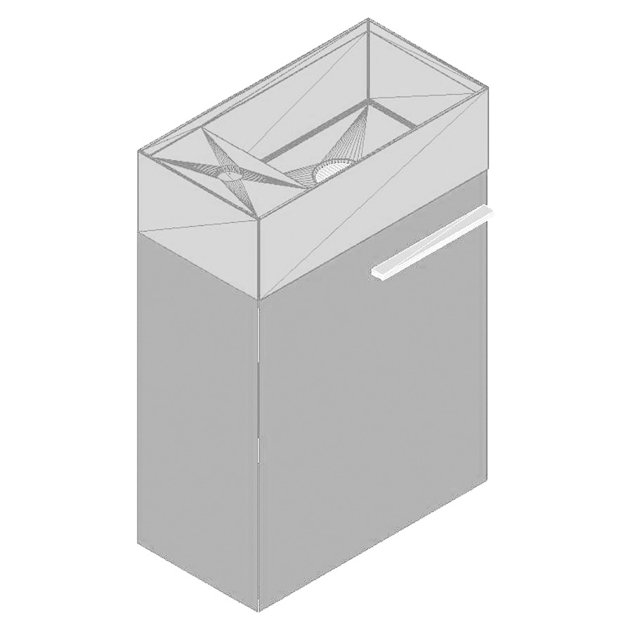 Meuble avec lavabo LILLIPUT 45
41,0 x 60,0 x 21,0 cm
lavabo coulée minérale color
sans trop-plein et avec
1 trou robinetterie
avec armoire de tablette
1 porte charnière à gauche
avec poignée
fixations et siphon gain de
place inclus