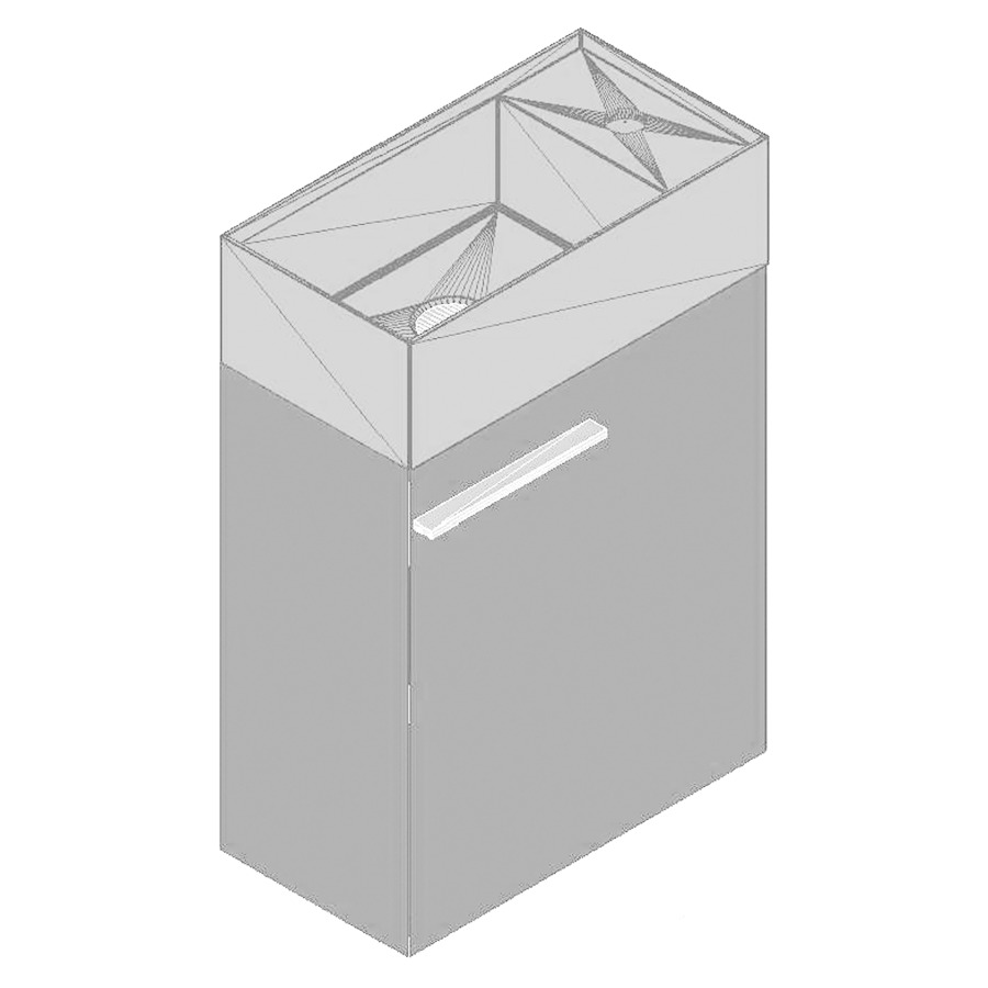 Meuble avec lavabo LILLIPUT 45
41,0 x 60,0 x 21,0 cm
lavabo coulée minérale color
sans trop-plein et avec
1 trou robinetterie
avec armoire de tablette
1 porte charnière à droite
avec poignée
fixations et siphon gain de
place inclus