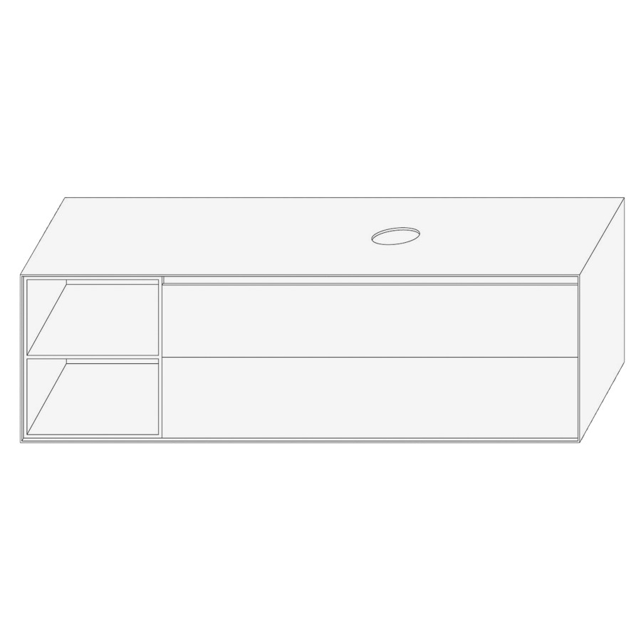 Élément inférieur DIVO
161,0 x 49,0 x 52,0 cm
élément à 2 tiroirs
niche ouverte à gauche
pour lavabo à poser à droite