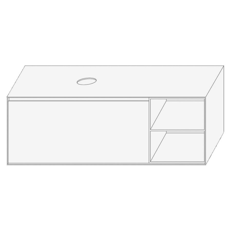 Élément inférieur DIVO
141,0 x 49,0 x 52,0 cm
élément à 1 tiroir
niche ouverte à droite
pour lavabo à poser à gauche