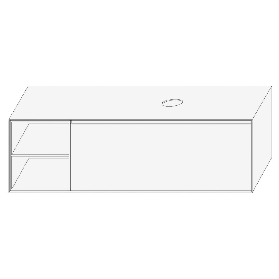 Élément inférieur DIVO
161,0 x 49,0 x 52,0 cm
élément à 1 tiroir
niche ouverte à gauche
pour lavabo à poser à droite