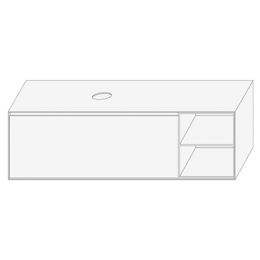 Élément inférieur DIVO
161,0 x 49,0 x 52,0 cm
élément à 1 tiroir
niche ouverte à droite
pour lavabo à poser à gauche