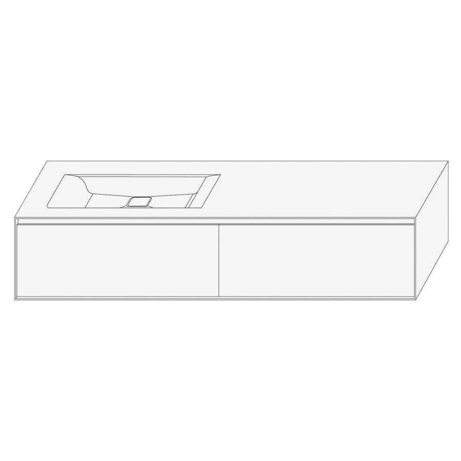 Élément inférieur DIVO
161,0 x 33,0 x 52,0 cm
2 éléments à chacune 2 tiroirs
pour lavabo intégré à gauche
