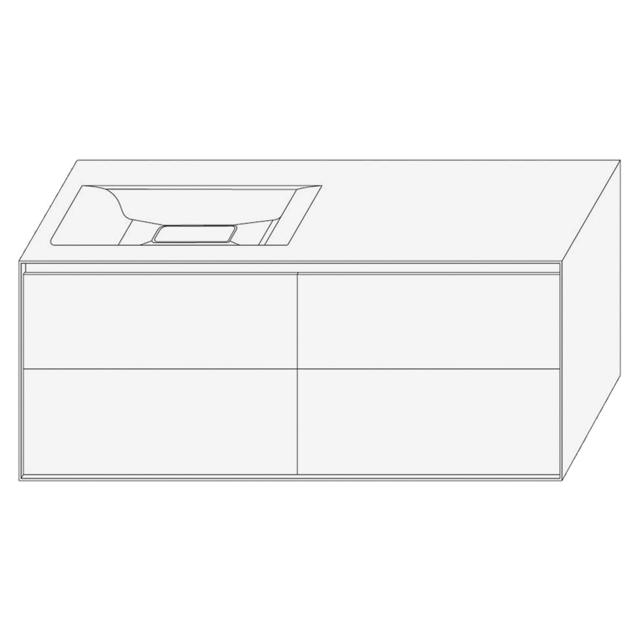 Élément inférieur DIVO
121,0 x 49,0 x 52,0 cm
élément à 2 tiroirs
pour lavabo intégré à gauche