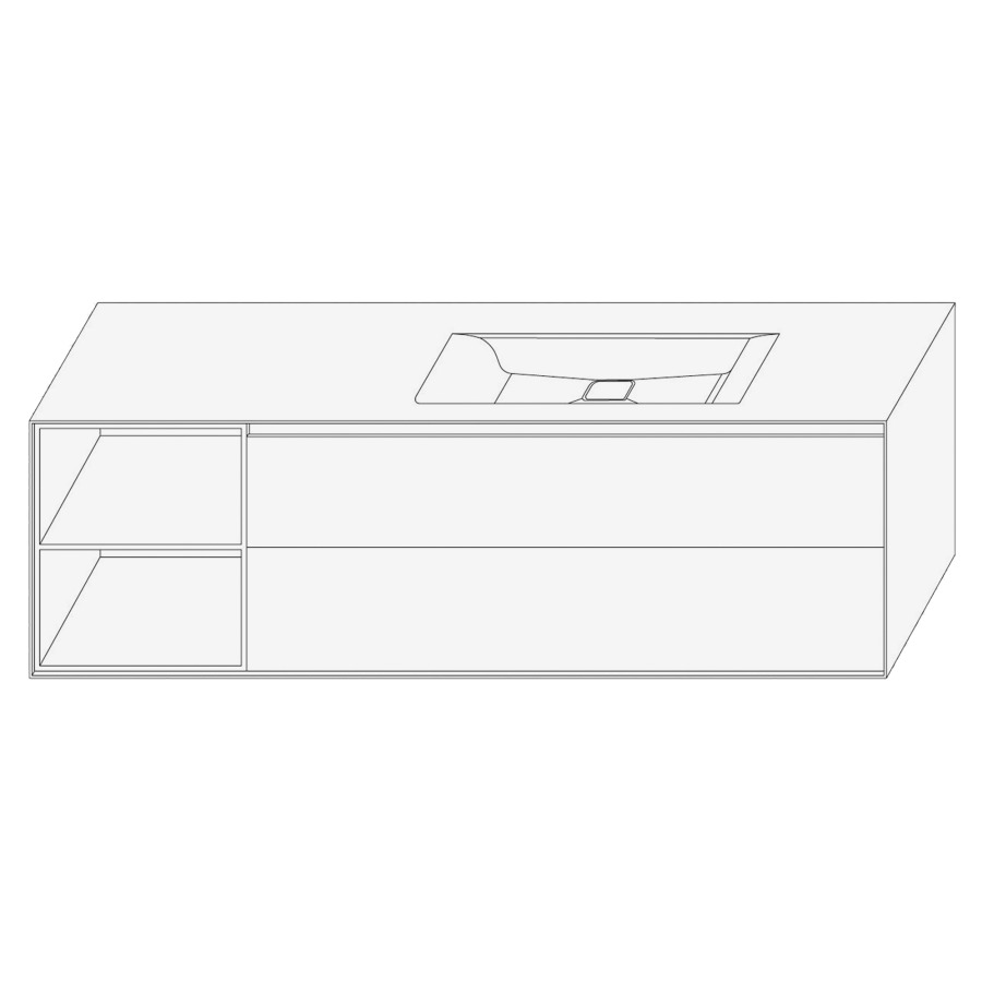 Élément inférieur DIVO
161,0 x 49,0 x 52,0 cm
élément à 2 tiroirs
niche ouverte à gauche
pour lavabo intégré à droite
