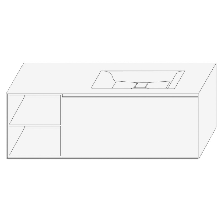 Élément inférieur DIVO
141,0 x 49,0 x 52,0 cm
élément à 1 tiroir
niche ouverte à gauche
pour lavabo intégré à droite