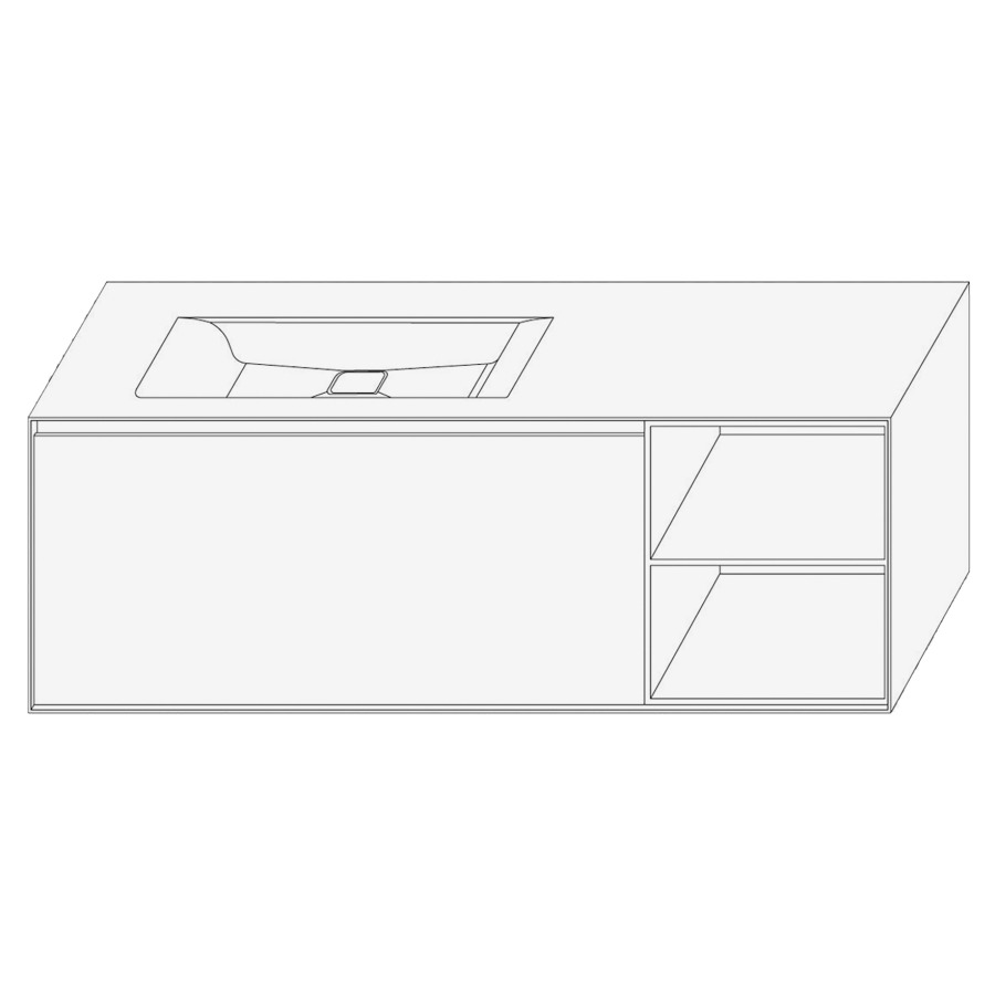 Élément inférieur DIVO
141,0 x 49,0 x 52,0 cm
élément à 1 tiroir
niche ouverte à droite
pour lavabo intégré à gauche