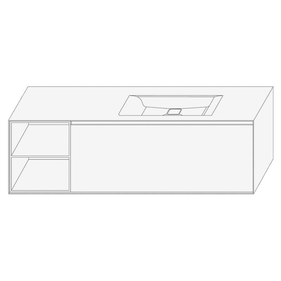 Élément inférieur DIVO
161,0 x 49,0 x 52,0 cm
élément à 1 tiroir
niche ouverte à gauche
pour lavabo intégré à droite