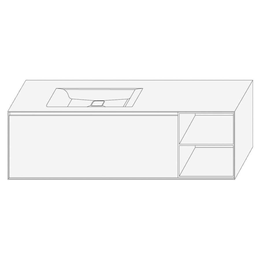 Élément inférieur DIVO
161,0 x 49,0 x 52,0 cm
élément à 1 tiroir
niche ouverte à droite
pour lavabo intégré à gauche