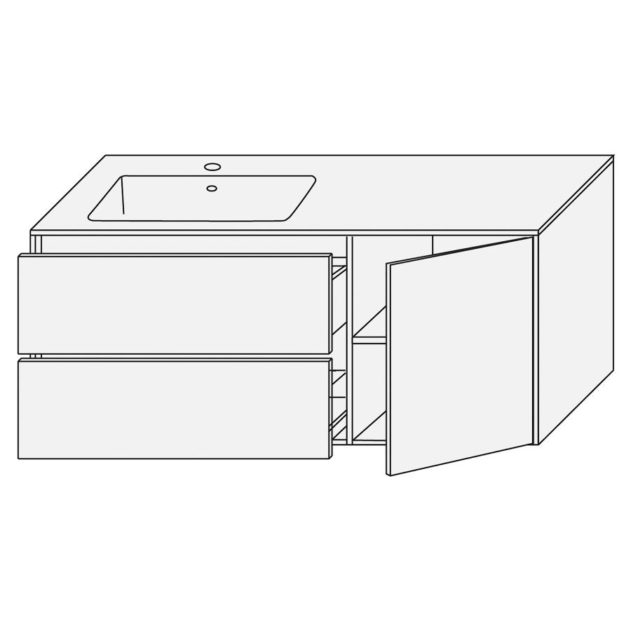Combination de lavabo SET
PROGETTO
120,0 x 48,0 x 50,0 cm
lavabo Panarea CC inclus
lavabo à gauche, élément à 2
tiroirs, armoire de tablette
1 porte charnières à droite