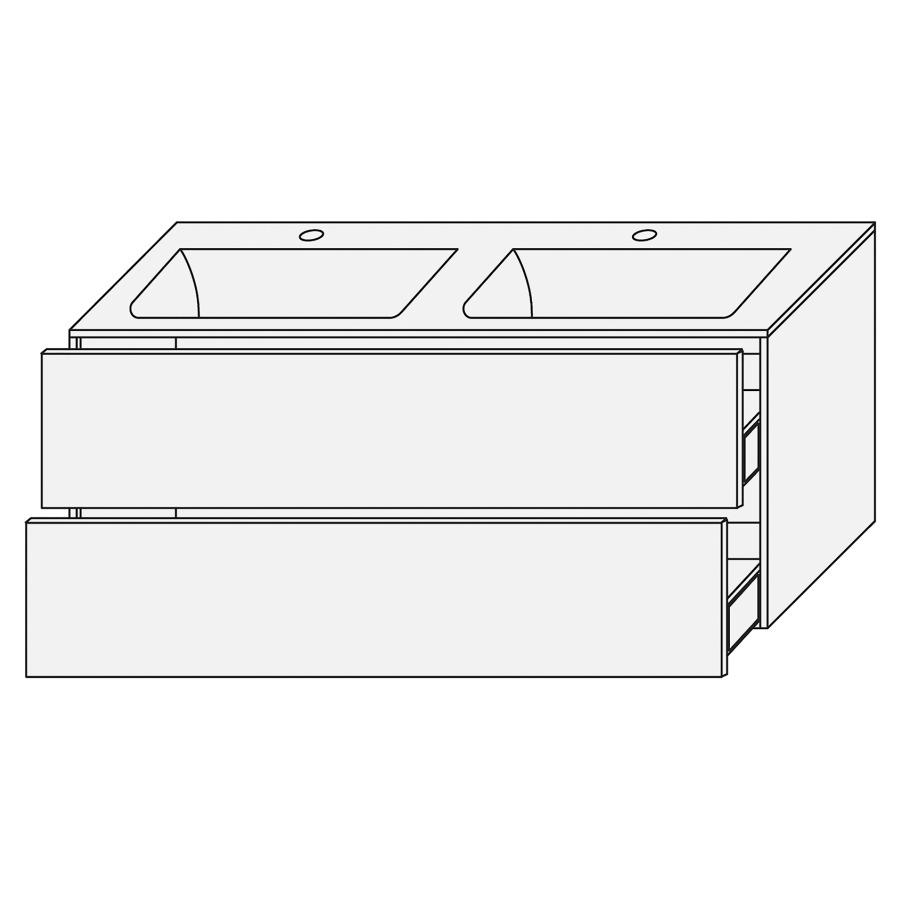 Combination de lavabo SET
PERFETTO
120,0 x 48,0 x 50,0 cm
lavabo double Panarea CC
inclus, élément à 2 tiroirs