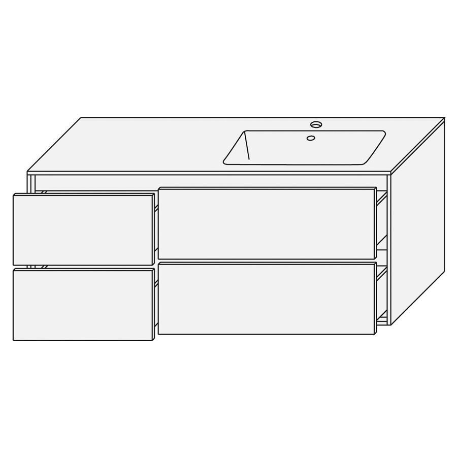 Combination de lavabo SET
PERFETTO
120,0 x 48,0 x 50,0 cm
lavabo Panarea CC inclus
lavabo à droite, 2 éléments à
chacune 2 tiroirs