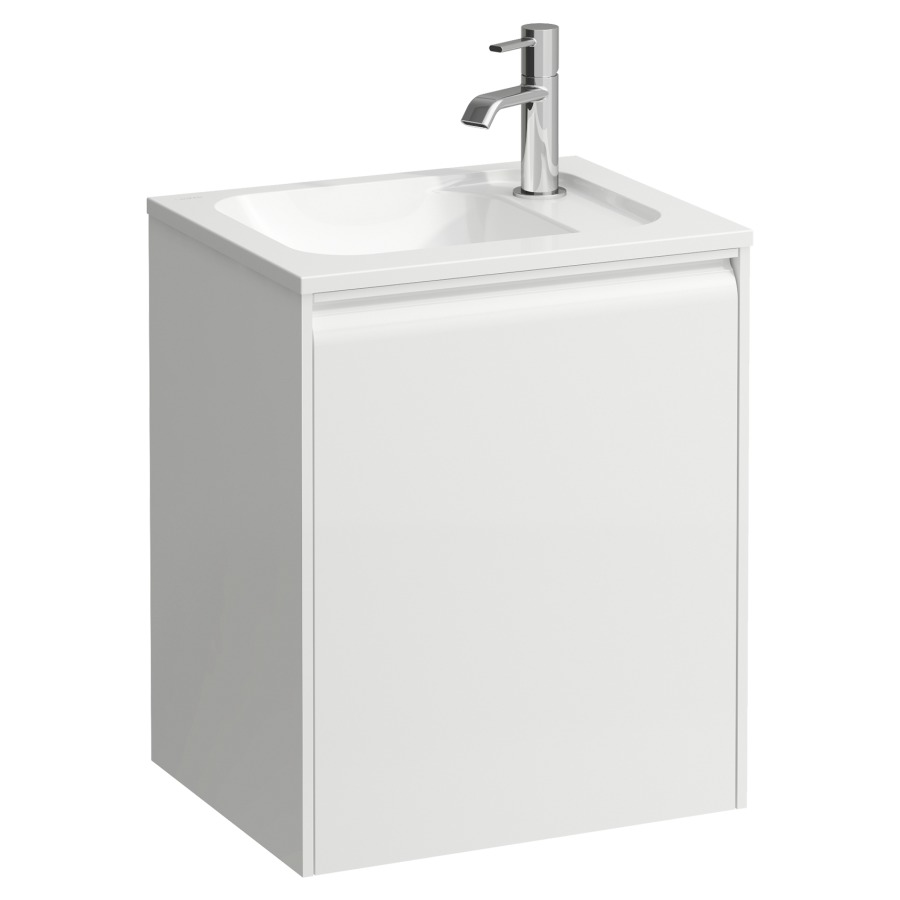 Combinaison de meuble MEDA
44 x 53 x 34 cm
armoire de tablette, 1 porte
charnière à droite, incl.
lavabo blanc mat, sans
trop-plein