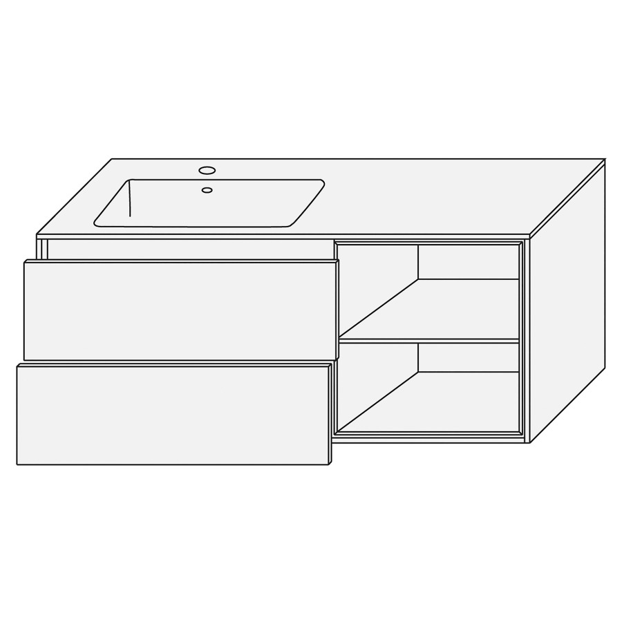 Combination de lavabo SET
PROGETTO
120,0 x 48,0 x 50,0 cm
lavabo Giglio mat inclus
lavabo à gauche, élément à 2
tiroirs, niche ouverte