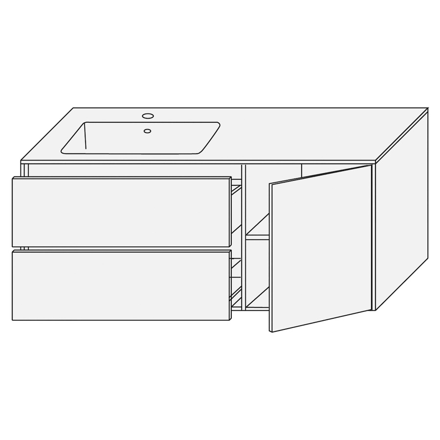 Combination de lavabo SET
PERFETTO
120,0 x 48,0 x 50,0 cm
lavabo Giglio mat inclus
lavabo à gauche, élément à 2
tiroirs, armoire de tablette
1 porte charnières à droite