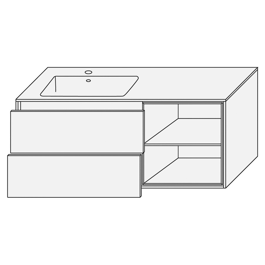 Combination de lavabo SET
PERFETTO
120,0 x 48,0 x 50,0 cm
lavabo Giglio mat inclus
lavabo à gauche, élément à 2
tiroirs, niche ouverte