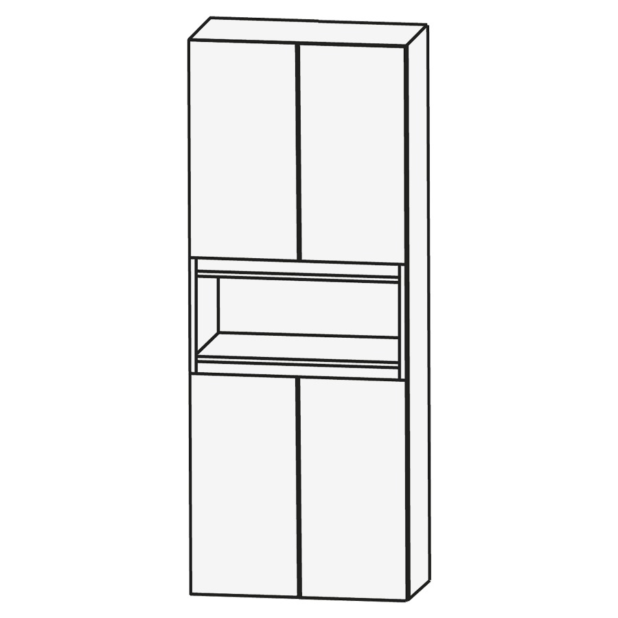 Armoire haute CONCEPT LINE
60 x 163 x 30 cm, armoire de
tablette, 4 portes,
2 tablettes, niche ouverte
barrepoignée en couleur corpus