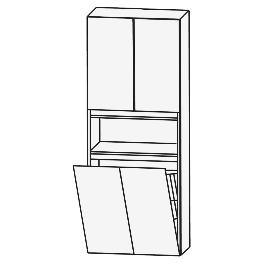 Armoire haute CONCEPT LINE
60 x 163 x 30 cm, armoire de
tablette, 2 portes
1 tablette, niche ouverte
1 bascule à linge
barrepoignée en couleur corpus