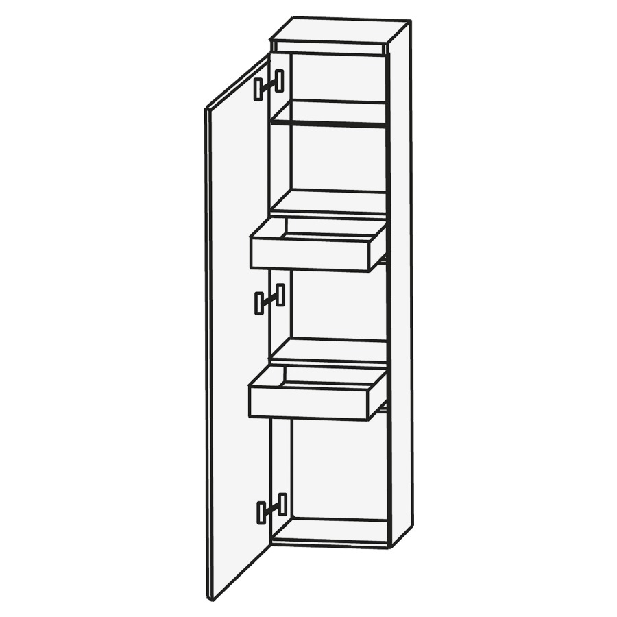 Armoire moyen CONCEPT LINE
30 x 131 x 30 cm, armoire de
tablette, 1 porte, charnières
à gauche, 1 tablette
2 tiroirs intérieurs
barrepoignée en couleur corpus