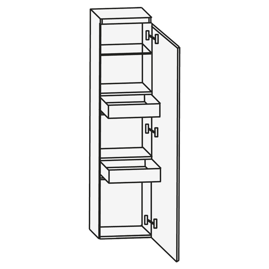 Armoire moyen CONCEPT LINE
30 x 131 x 30 cm, armoire de
tablette, 1 porte, charnières
à droite, 1 tablette
2 tiroirs intérieurs
barrepoignée en couleur corpus