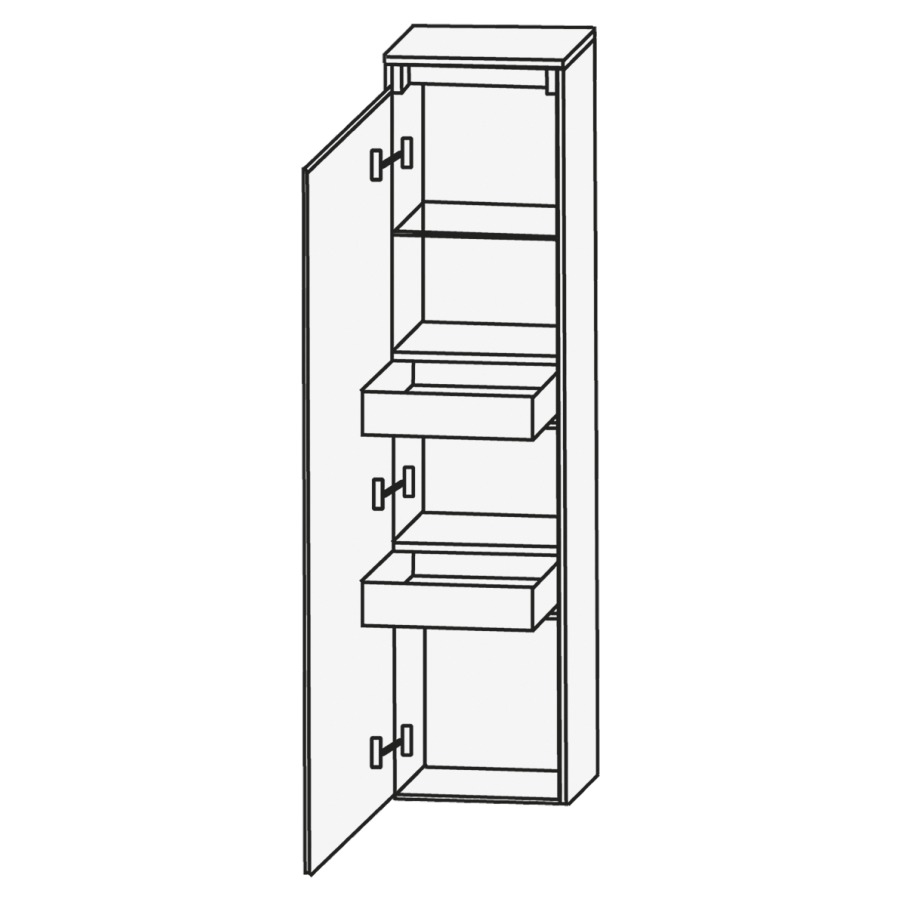 Armoire moyen HIGH LINE
42,5 x 132 x 32,2 cm
armoire de tablette, 1 porte
charnières à gauche
1 tablette, 2 tiroirs
intérieurs