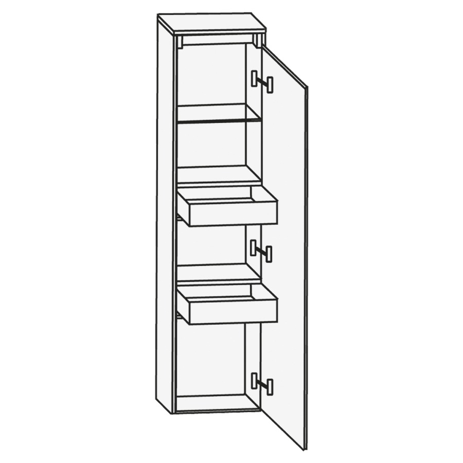 Armoire moyen HIGH LINE
42,5 x 132 x 32,2 cm
armoire de tablette, 1 porte
charnières à droite
1 tablette, 2 tiroirs
intérieurs