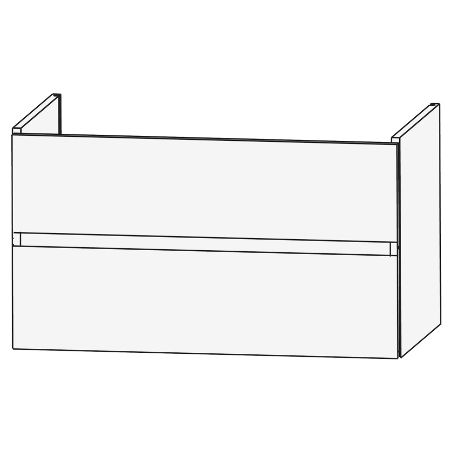 Élément inférieur ACANTO
117 x 52,5 x 43 cm
élément à 2 tiroirs, pour
lavabo double Acanto 212 640
couleurs par collection