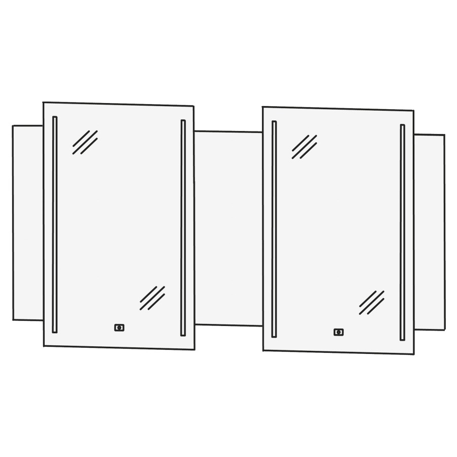 Miroir lumineux HIGH LINE 250
140 x 80 x 3,9 cm
plaque de support hauteur de
64 cm, 2 miroirs largeur 50 cm
avec chacun 2 éclairages LED
verticals 36 W/3888 lumes
1 palpeur pour éclairage-
Emotion, convertisseur 60 W