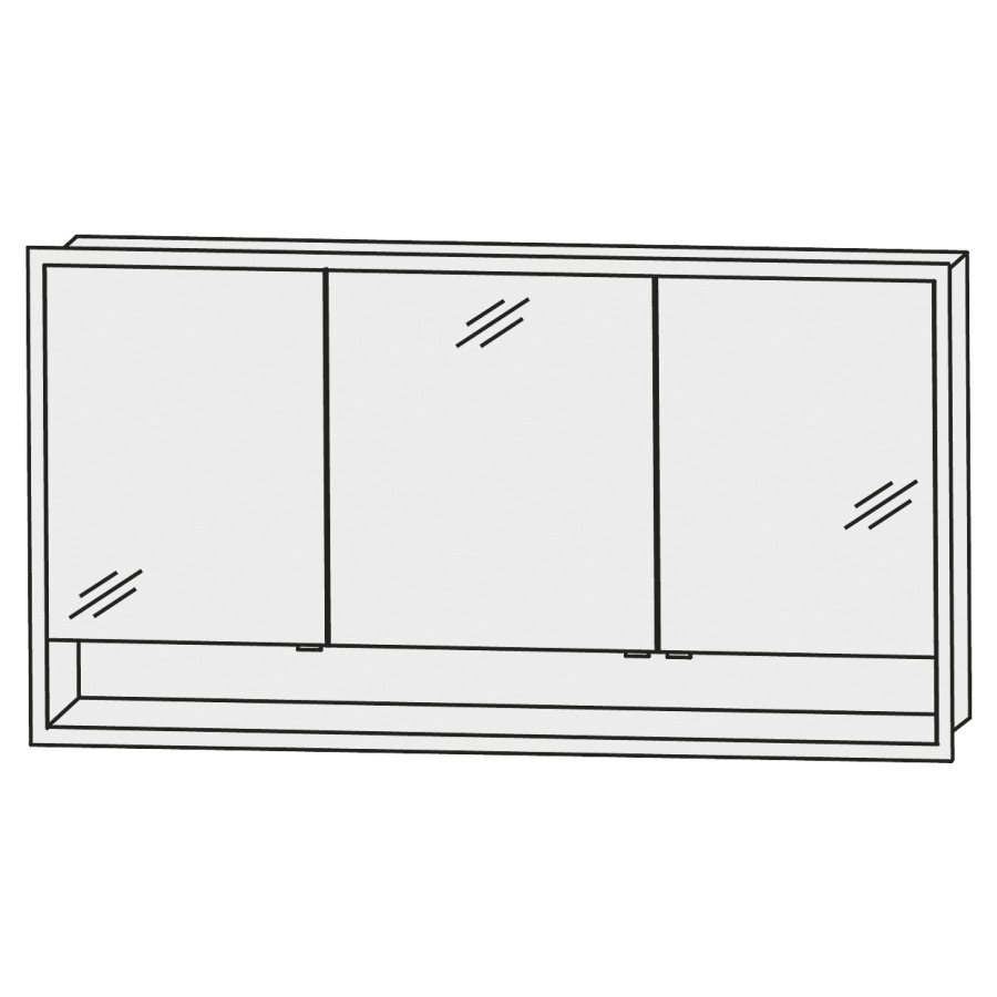 Armoire de toilette HIGH LINE
145,1 x 85,1 x 15 cm
cadre-LED en aluminium
3 portes à double miroir
1 élément interrupteur-prise
rangement ouvert illuminé
10,14 W, capteur pour
éclairage Emotion
44,2 W/convertisseur 60 W