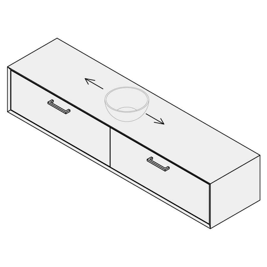 Combinaison de meuble VARANO
180 x 40 x 51 cm
pour 1 lavabo à poser
entraxe selon les indications
2&nbsp;éléments de tiroir, 1&nbsp;tiroir chacune
Legrabox noir
poignée selon collection