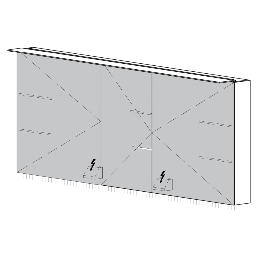 Armoire de toilette Glacier AP
130.4 x 70.5 x 14.8 cm
3&nbsp;portes à double miroir (50/30/50)
éclairage LED 4000 Kelvin
appareil de commande DALI
dimmable sur l'installation domestique
1&nbsp;prise double en bas à gauche et à
droite en face des charnières, IP24