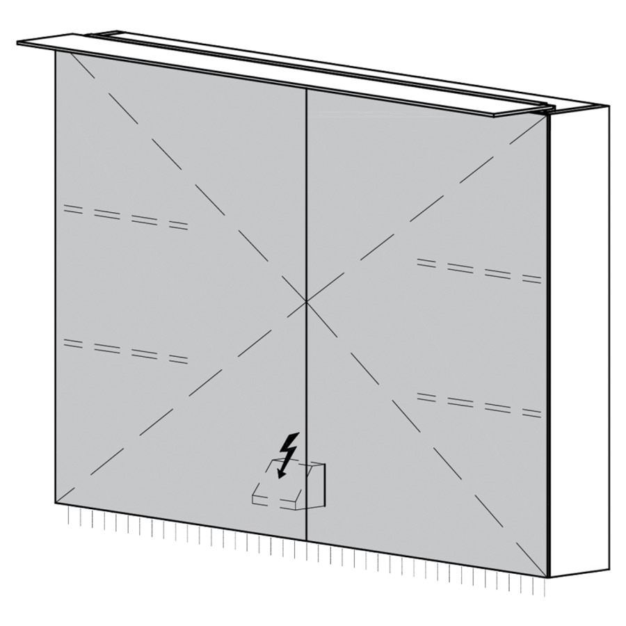 Armoire de toilette Glacier UP
90.4 x 70.5 x 14.8 cm
2&nbsp;portes à double miroir
éclairage LED 4000 Kelvin
appareil de commande DALI
dimmable sur l'installation domestique
1&nbsp;prise double en bas à gauche 
en face des charnières, IP24