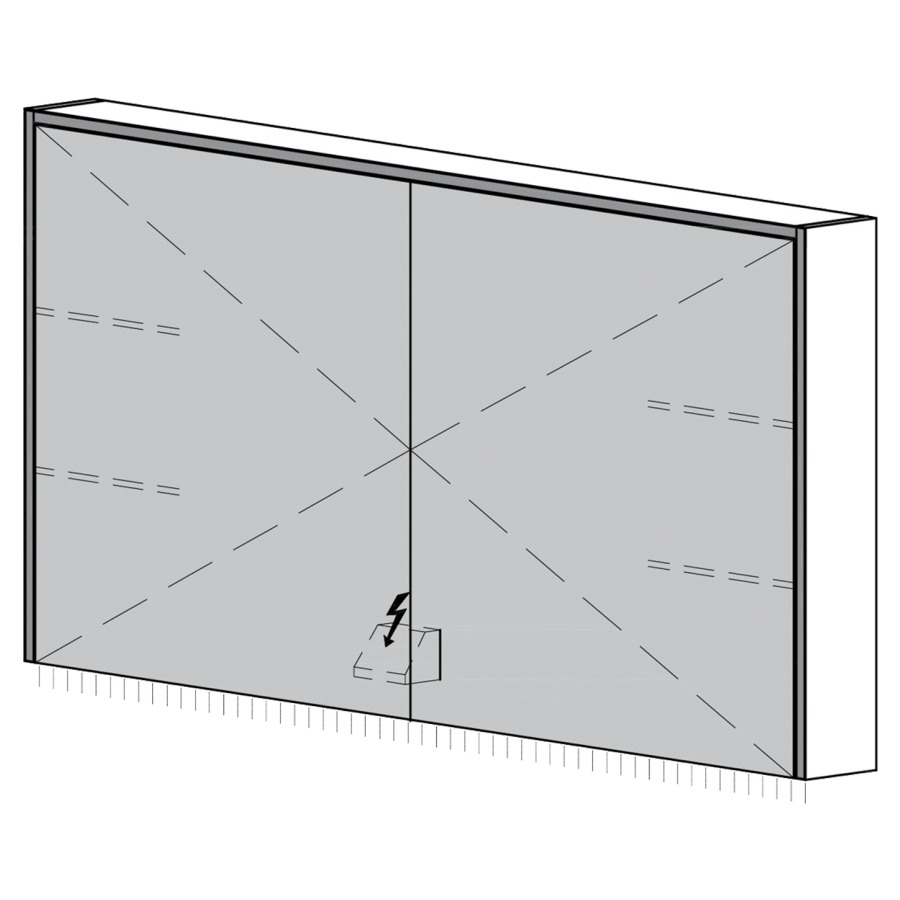 Armoire de toilette Trina AP
120.8 x 70.5 x 14.8 cm
2&nbsp;portes à double miroir
éclairage LED 3 côtés, 4000 Kelvin
éclairage LED indirect vers le bas
appareil de commande DALI
dimmable sur l'installation domestique
1&nbsp;prise double en bas à gauche 
en face des charnières, IP24