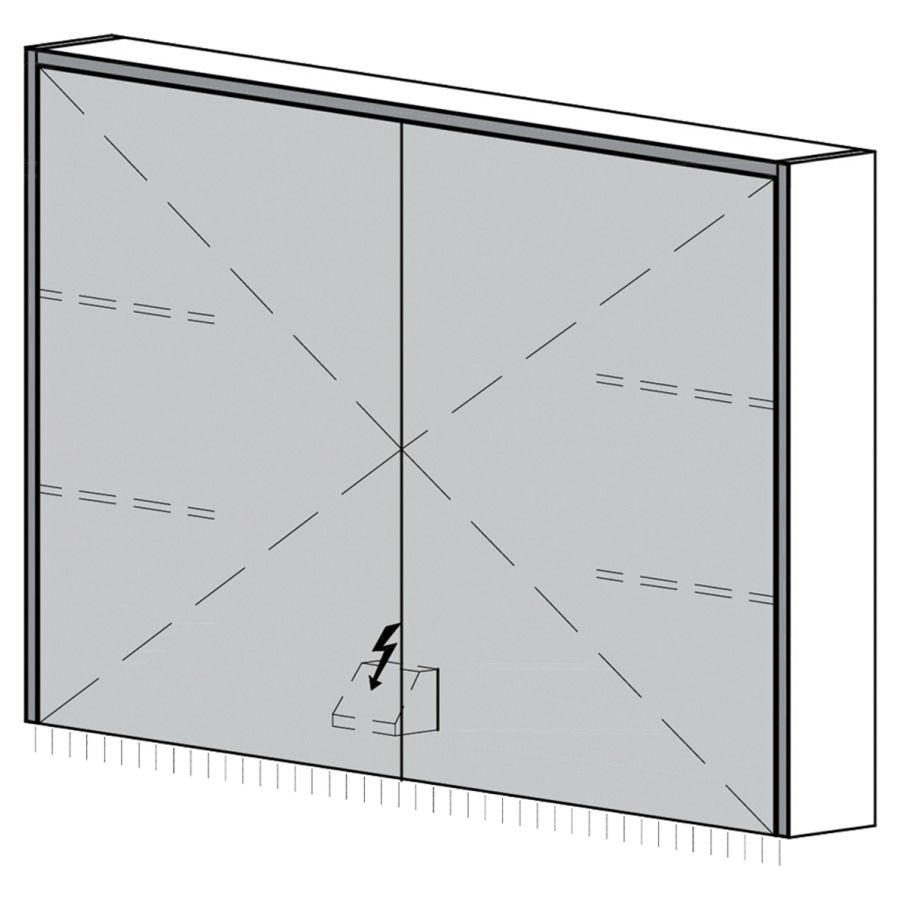Armoire de toilette Trina UP
80.8 x 70.5 x 14.8 cm
2&nbsp;portes à double miroir
éclairage LED 3 côtés, 4000 Kelvin
éclairage LED indirect vers le bas
appareil de commande DALI
dimmable sur l'installation domestique
1&nbsp;prise double en bas à gauche 
en face des charnières, IP24