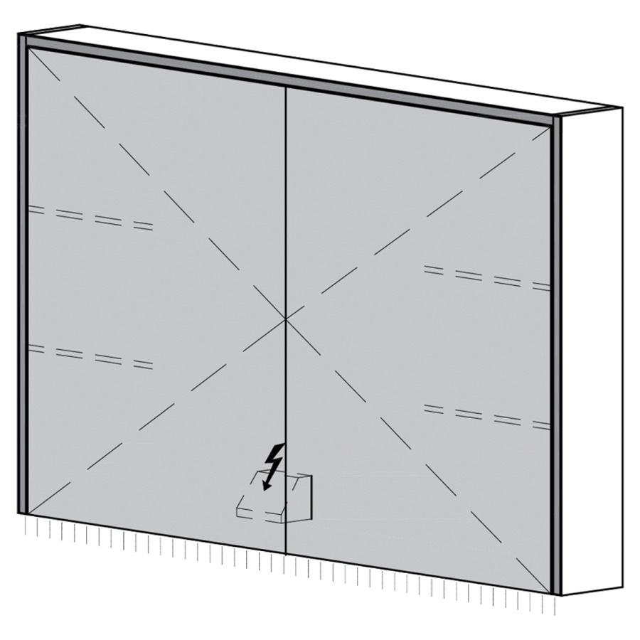 Armoire de toilette Trina UP
90.8 x 70.5 x 14.8 cm
2&nbsp;portes à double miroir
éclairage LED 3 côtés, 4000 Kelvin
éclairage LED indirect vers le bas
appareil de commande DALI
dimmable sur l'installation domestique
1&nbsp;prise double en bas à gauche 
en face des charnières, IP24