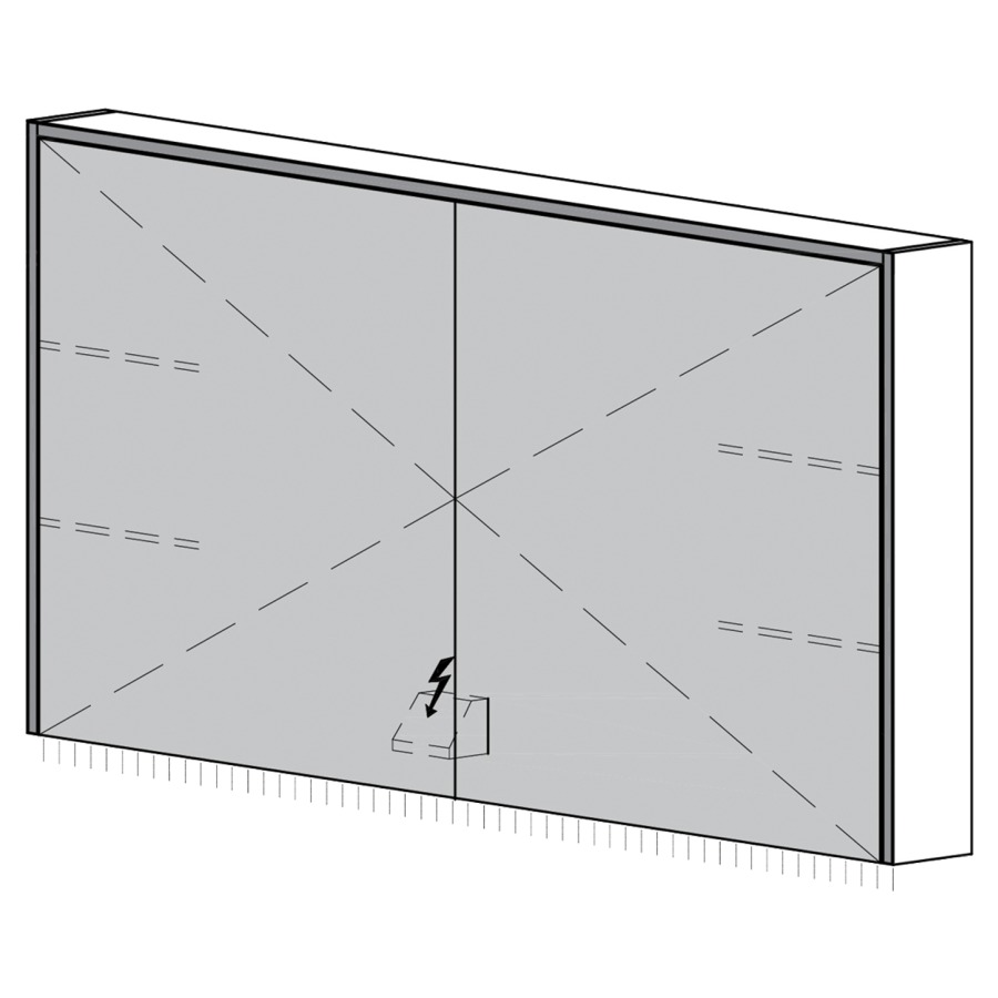 Armoire de toilette Trina UP
120.8 x 70.5 x 14.8 cm
2&nbsp;portes à double miroir
éclairage LED 3 côtés, 4000 Kelvin
éclairage LED indirect vers le bas
appareil de commande DALI
dimmable sur l'installation domestique
1&nbsp;prise double en bas à gauche 
en face des charnières, IP24