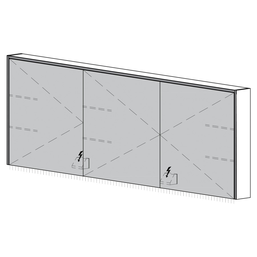 Armoire de toilette Trina UP
180.8 x 70.5 x 14.8 cm
3&nbsp;portes à double miroir (60/60/60)
éclairage LED 3 côtés, 4000 Kelvin
éclairage LED indirect vers le bas
appareil de commande DALI
dimmable sur l'installation domestique
1&nbsp;prise double en bas à gauche et
à droite en face des charnières, IP24
