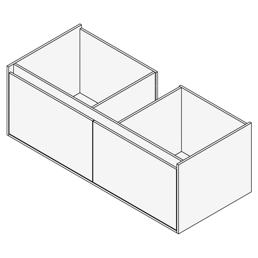 Élément inférieur GROOVE
120 x 40 x 45-55 cm
2 élément à 1 tiroir
Legrabox noir, pour 1 lavabo