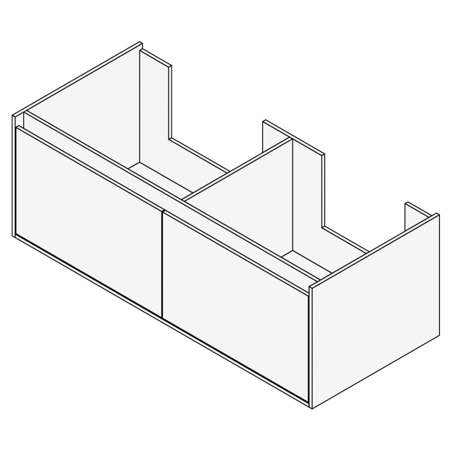 Élément inférieur GROOVE
120 x 40 x 45-55 cm
2 élément à 1 tiroir
Legrabox noir, pour 2 lavabos